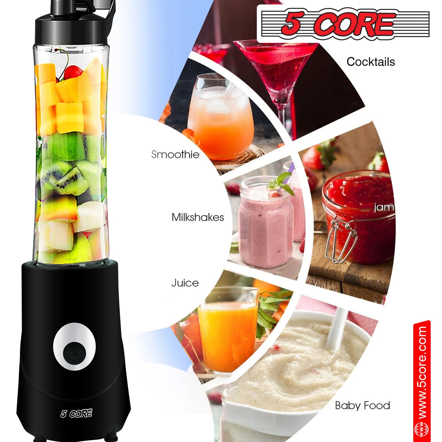 5Core Portable Blender for Kitchen 20 Oz Capacity 160W Personal Blenders Small Smoothie Maker